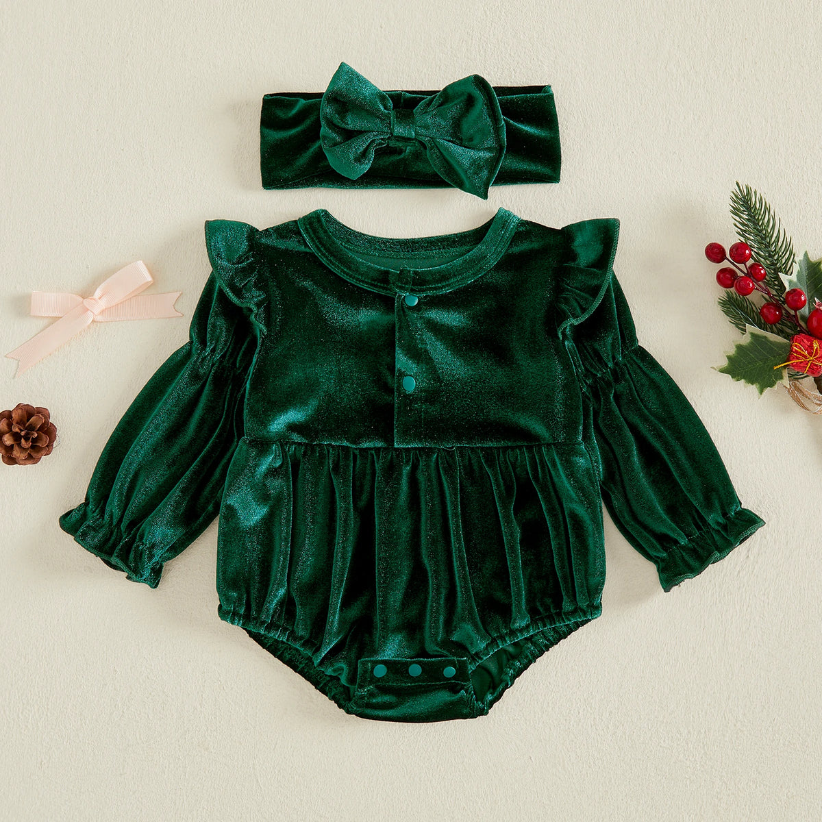 Solid Velvet Romper & Bow