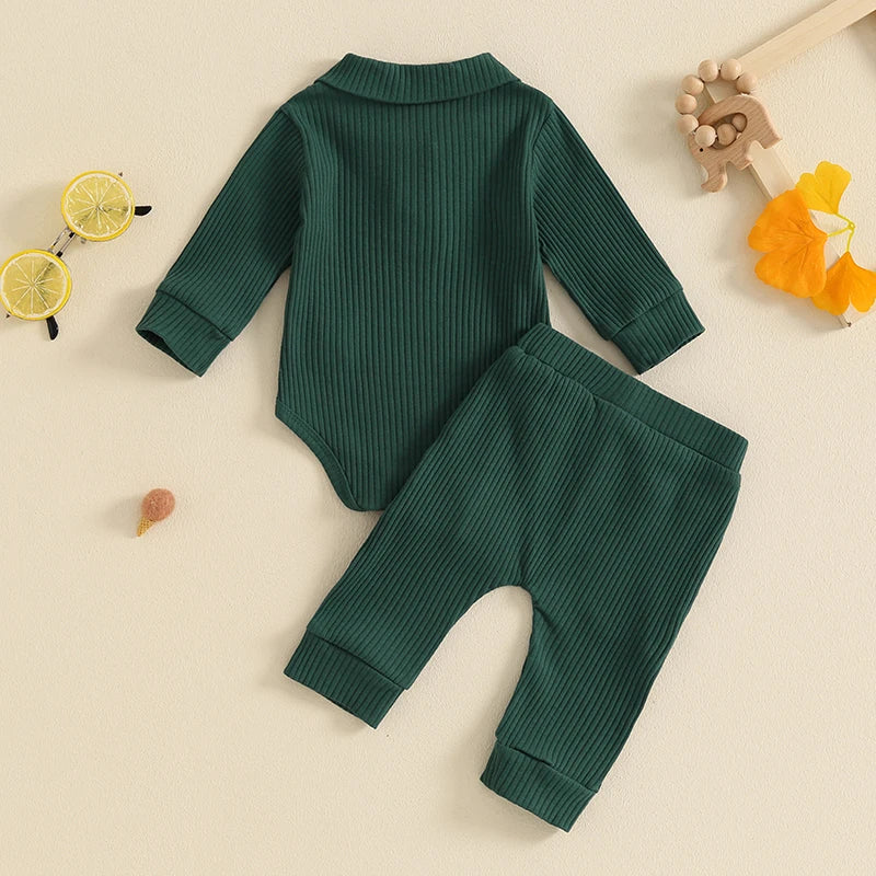 Solid Ribbed Collared Button Outfit