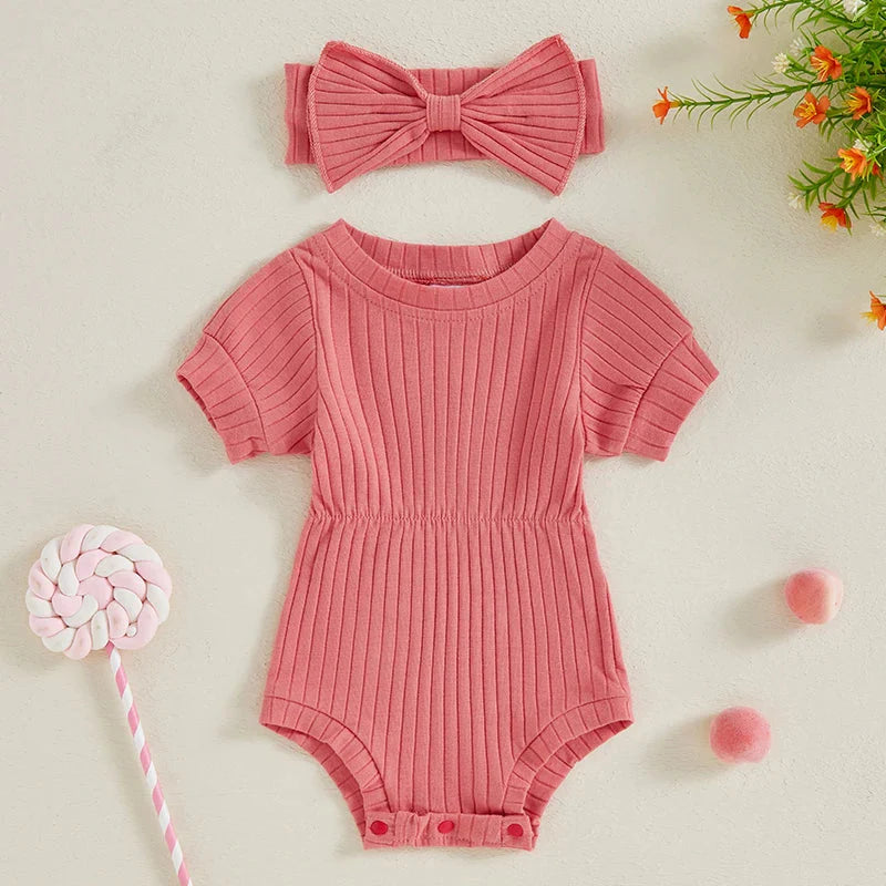 Solid Ribbed Mia Onesie & Headband