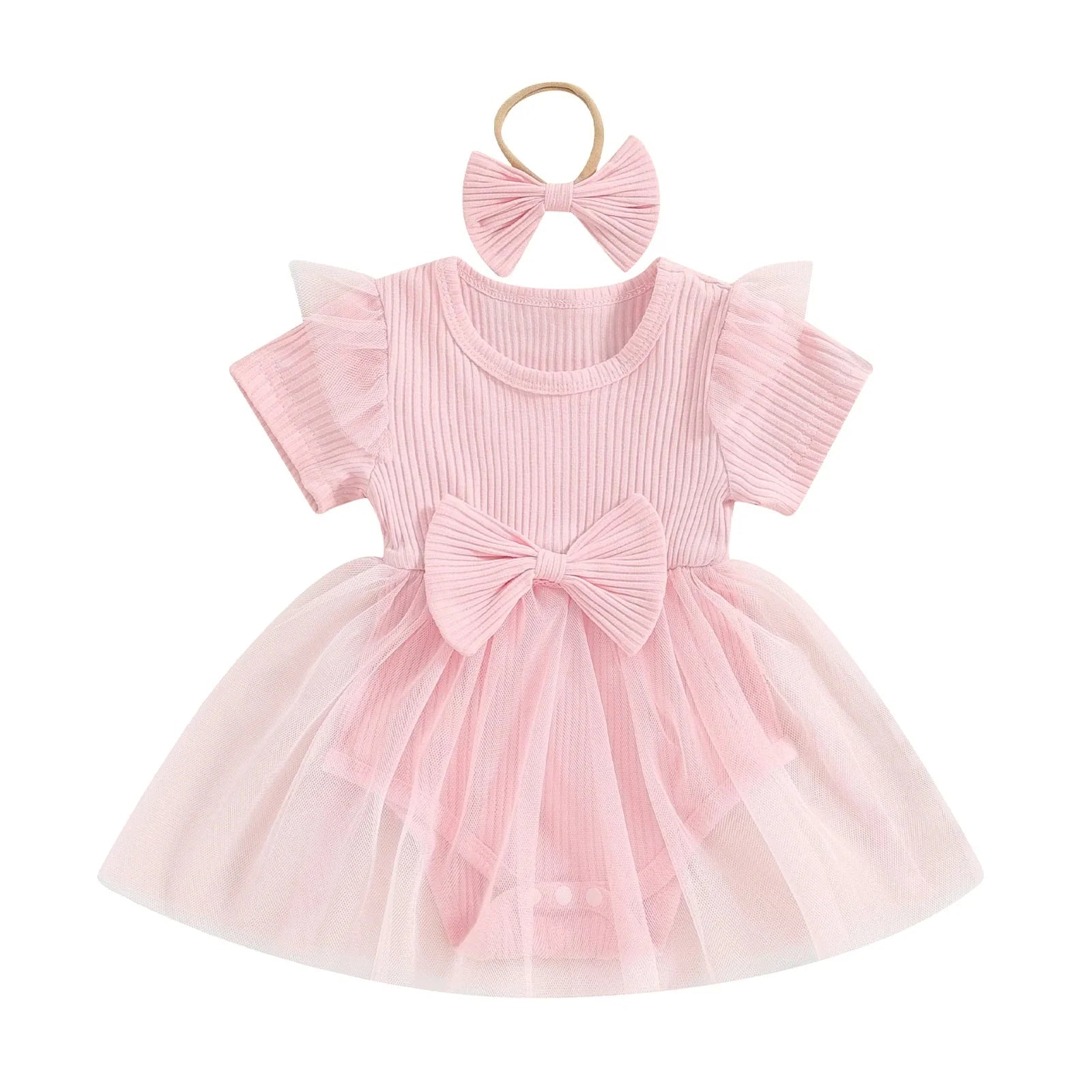 Solid Ribbed Tutu Dress & Headband