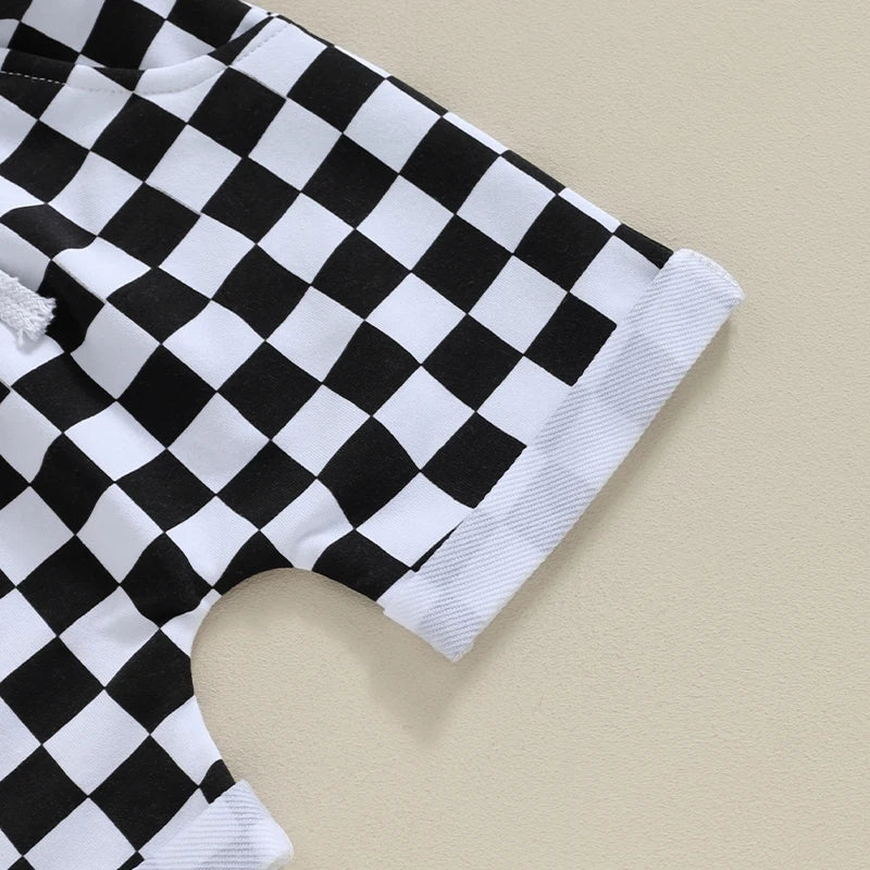 Hoodie T-shirt Checkered Shorts Set