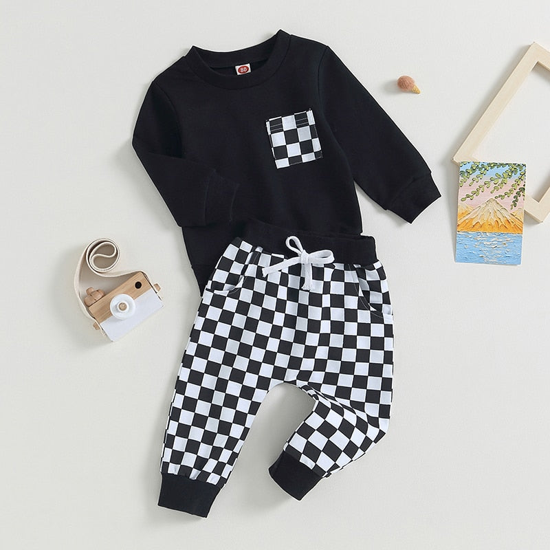 Checkered Plaid Pocket Top & Pants