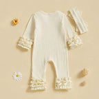 Solid Ribbed Ruffle Romper & Headband
