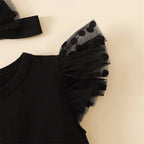 Black Polka Dot Romper Dress & Headband