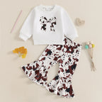 Cow Print Bow Bell Bottoms Outfit