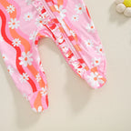Wavy Flowers Ruffled Footie Onesie & Bow