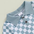 Collared Ribbed Checkered Outfit