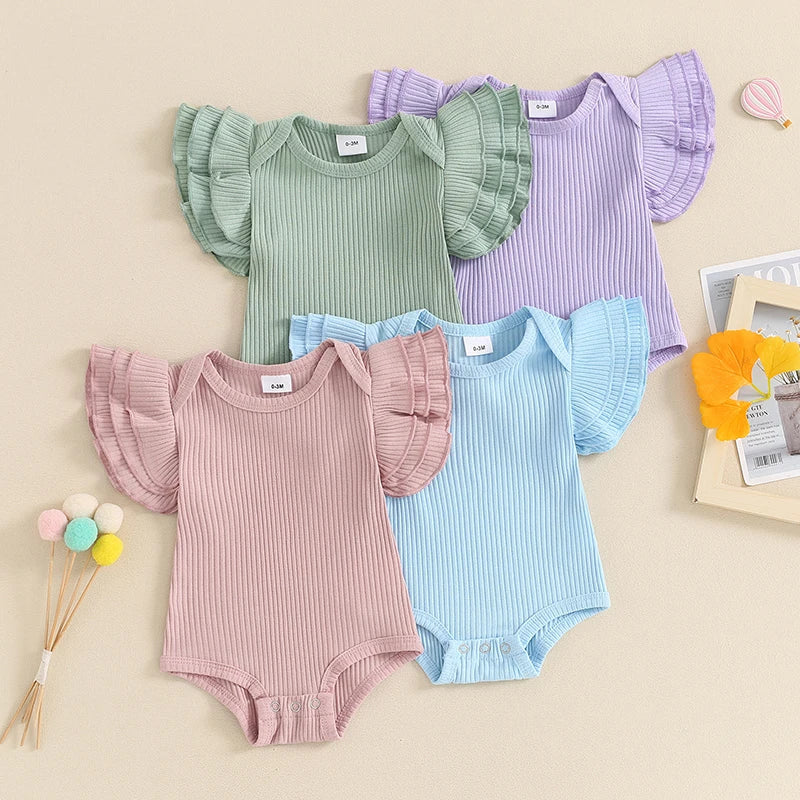 Solid Ribbed Ruffles Onesie