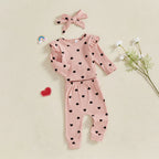 Heart Polka Dot Ribbed Ruffles Outfit & Headband