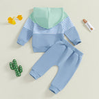 Striped Color Patch Hoodie Outfit