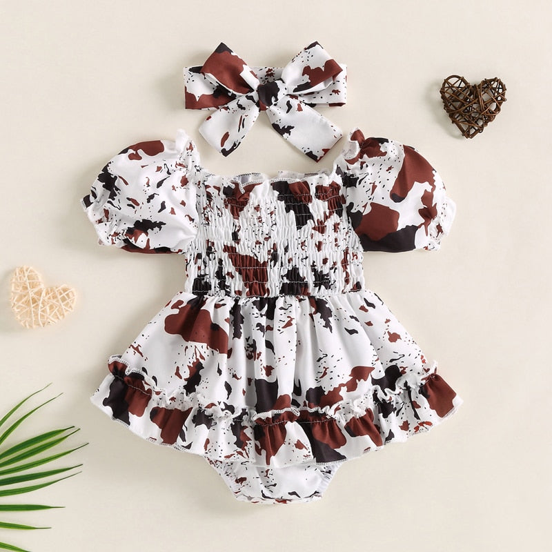 Cow Print Romper Dress with Bow