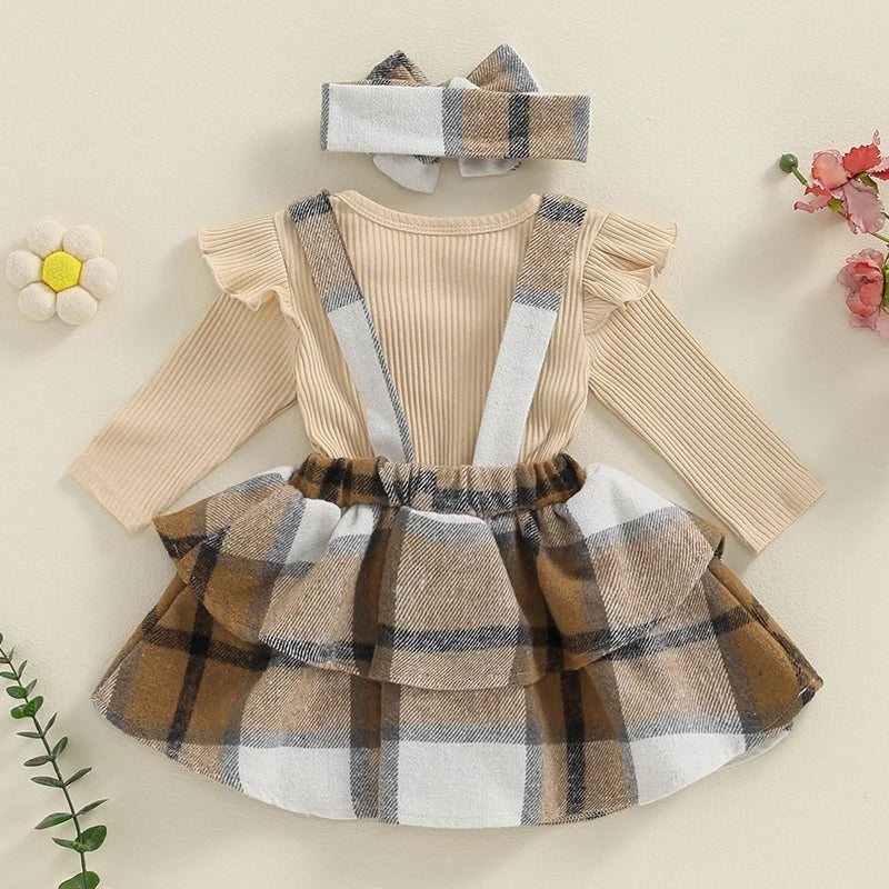 Piper Plaid Overalls Dress & Bow Outfit