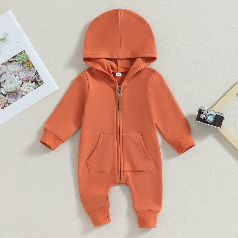 Solid Hoodie Zipper Romper