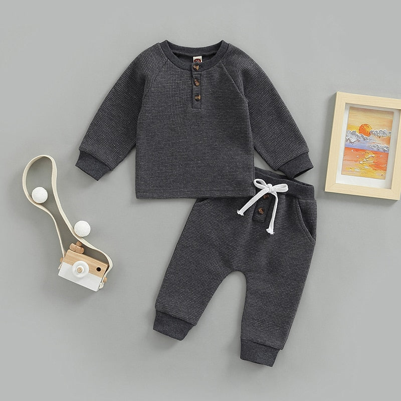 Solid Button Jogger Set