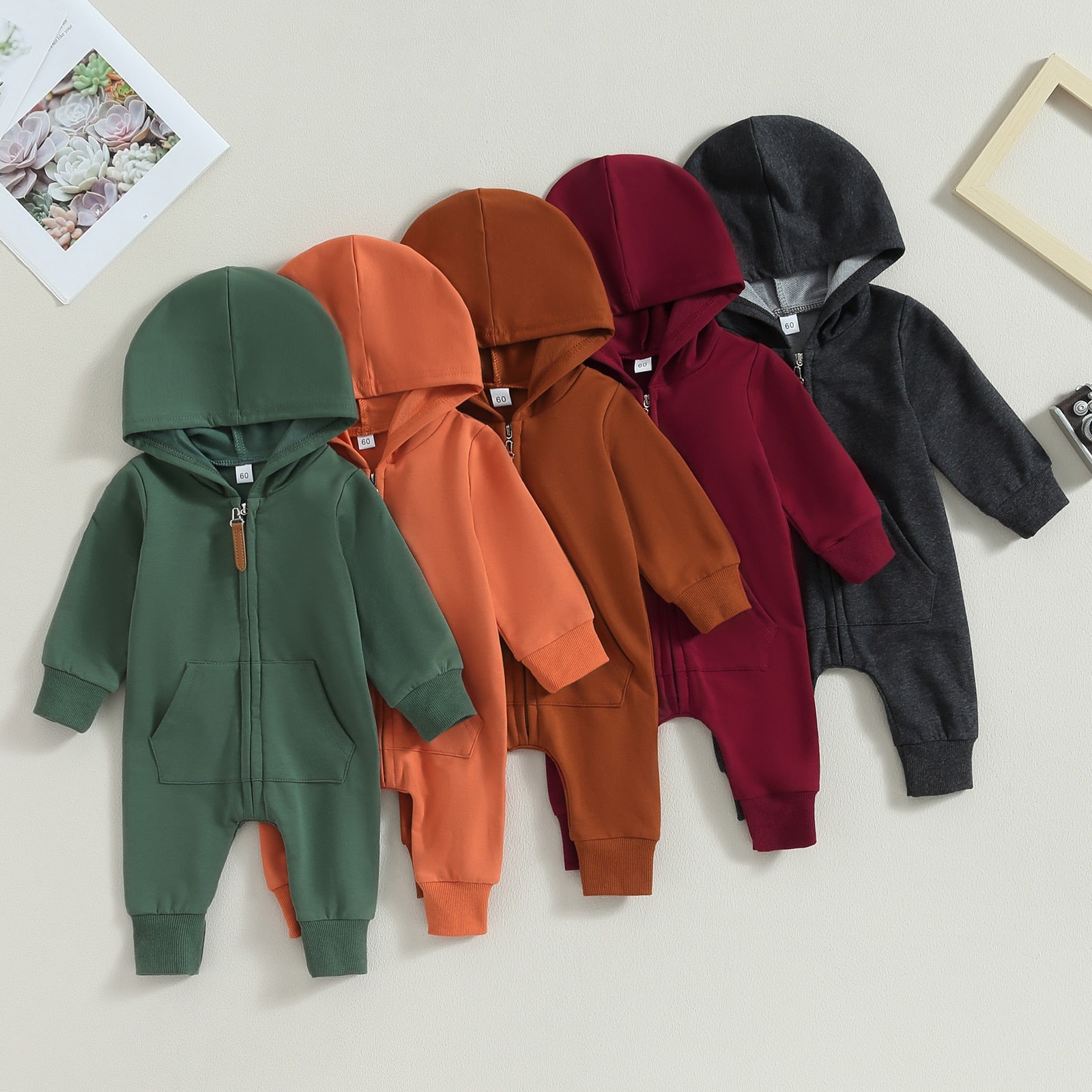Solid Hoodie Zipper Romper