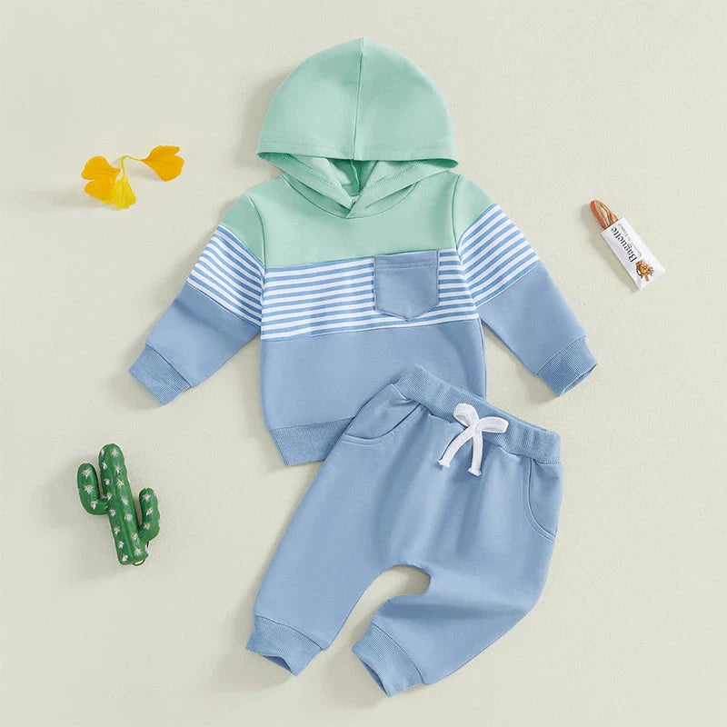 Striped Color Patch Hoodie Outfit