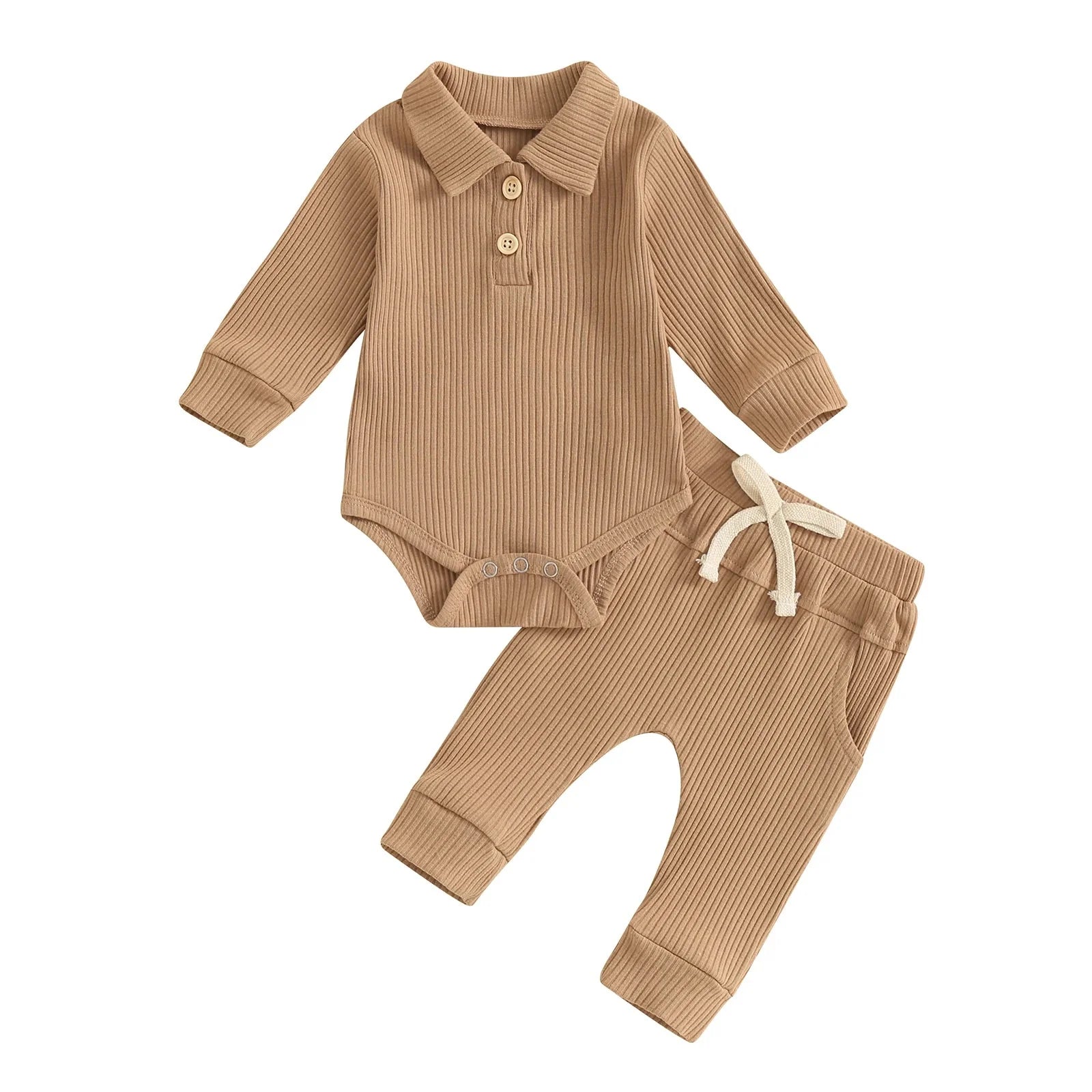 Solid Ribbed Collared Button Outfit