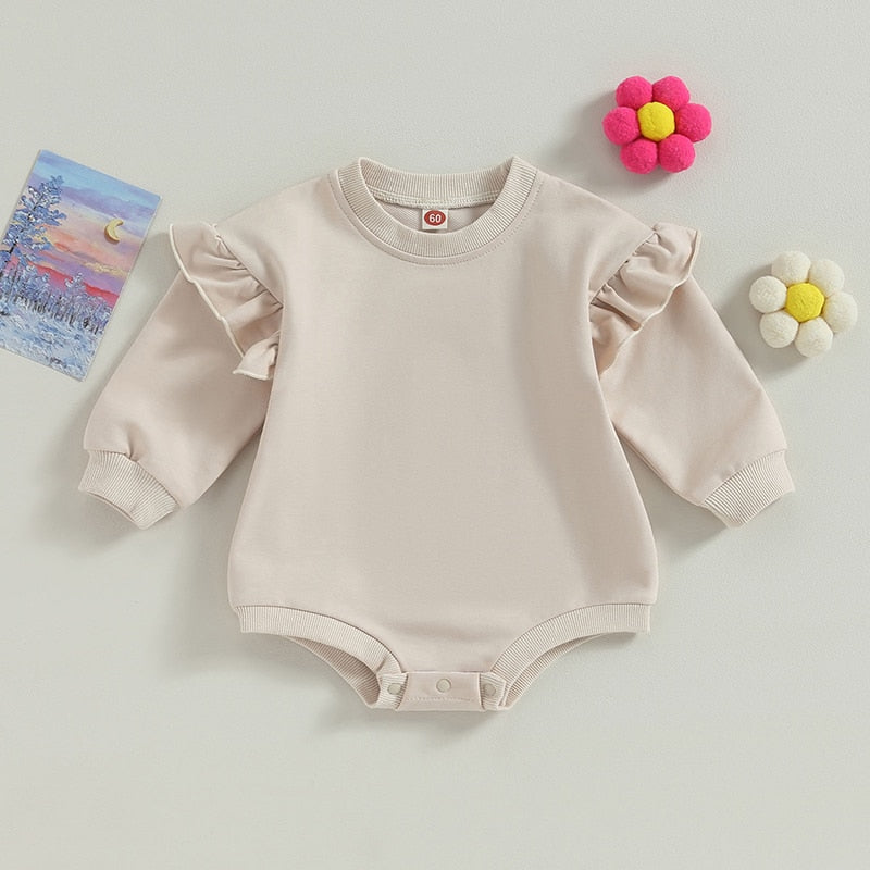Solid Ruffle Long Sleeve Onesie