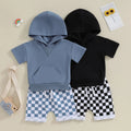 Hoodie T-shirt Checkered Shorts Set