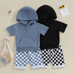 Hoodie T-shirt Checkered Shorts Set