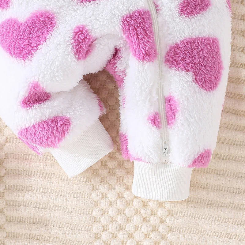 Plush Hoodie Heart Romper