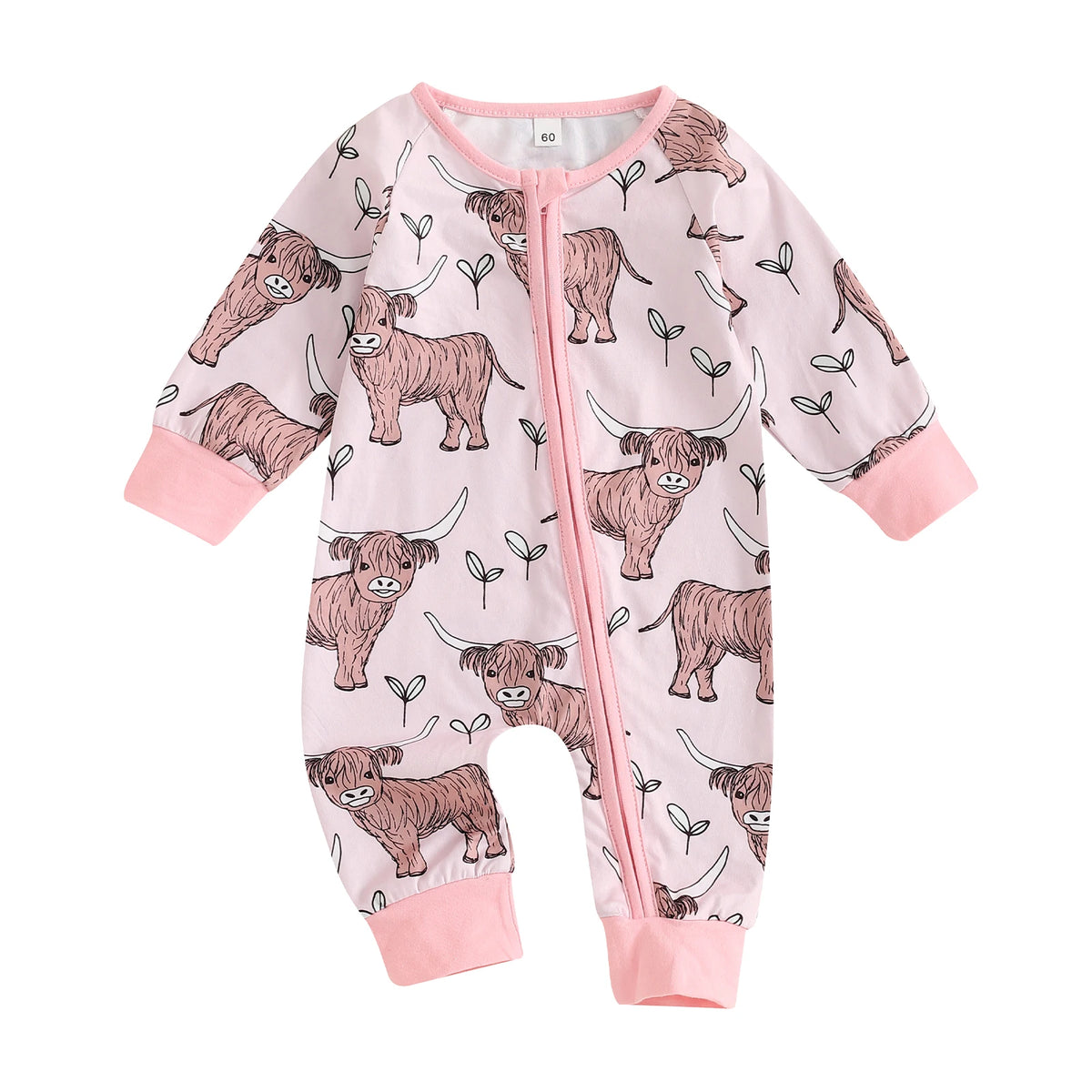 Ribbed Cow Full Sleeve Romper