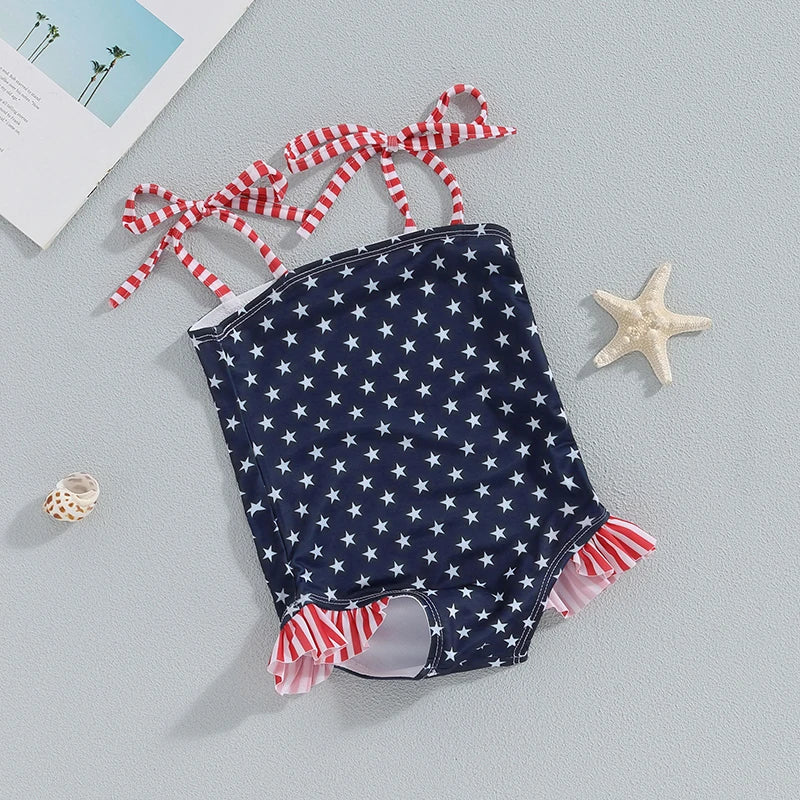 Shoulder Tie Stars & Stripes Swimsuit