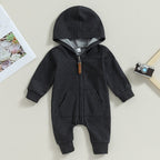 Solid Hoodie Zipper Romper