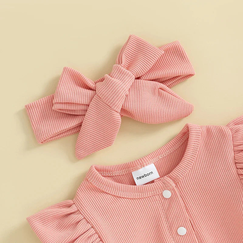 Ruffled Ribbed Solid Onesie & Bow