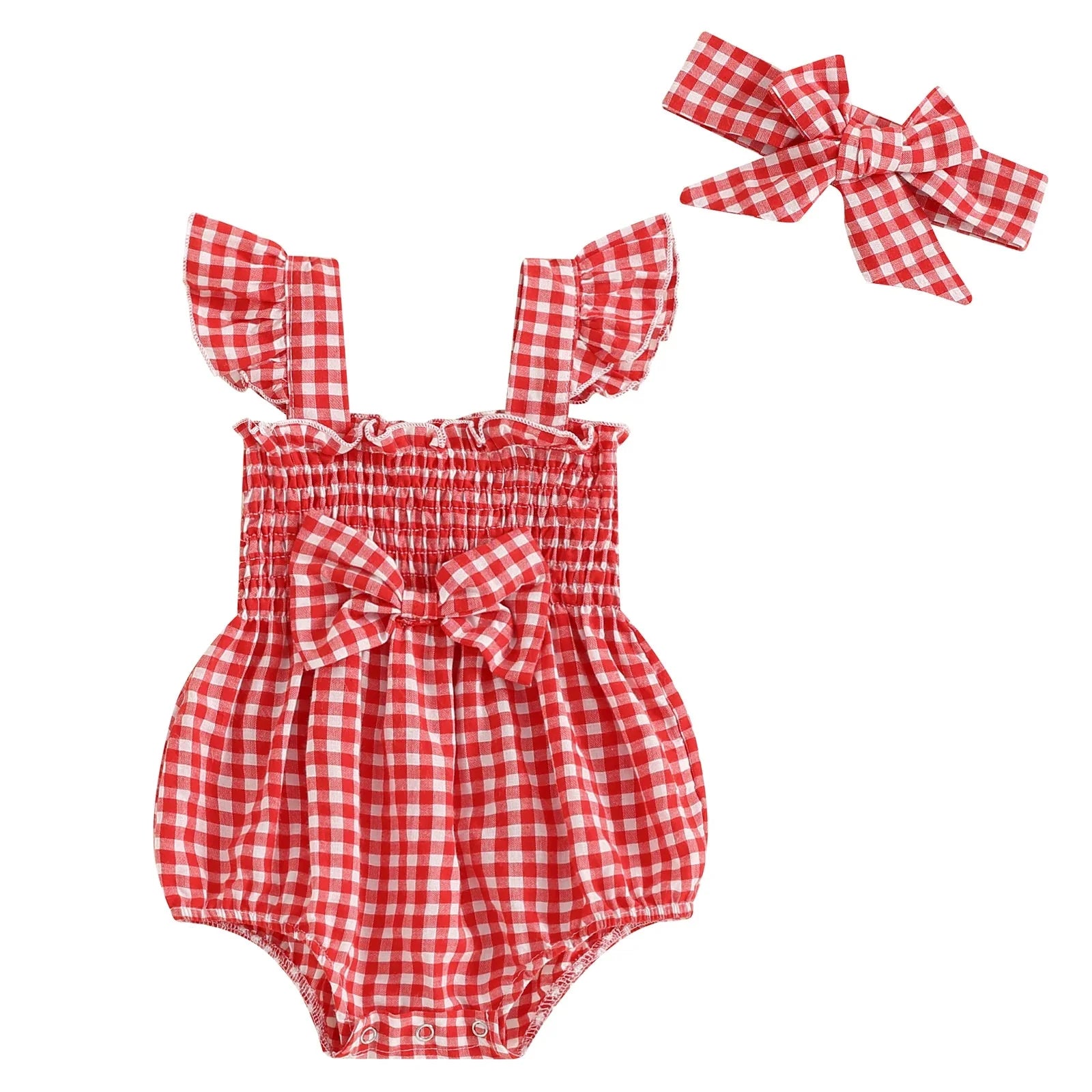 Cinched Plaid Romper & Bow