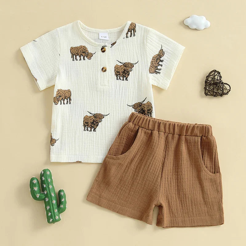 Highland Cattle Button Shirt & Shorts