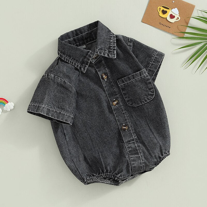 Collared Denim Romper