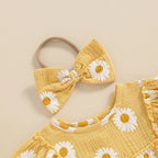 Puff Sleeve Daisy Romper & Headband