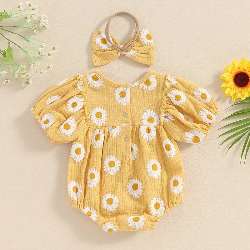 Puff Sleeve Daisy Romper & Headband
