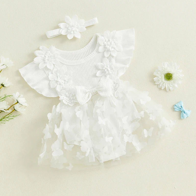 Ribbed Butterfly Flower Dress