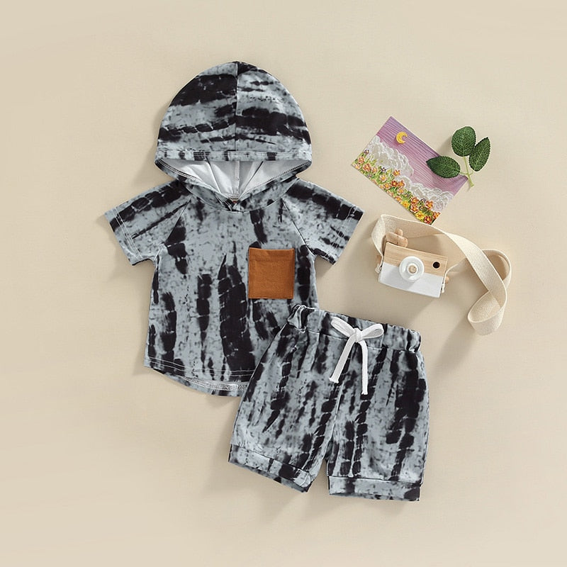 Hooded Pocket Tie Dye T-Shirt & Shorts
