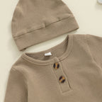Solid Waffel Knite Romper & Hat