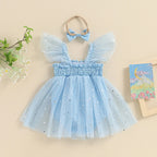 Baby Blue Stars Dress & Headband