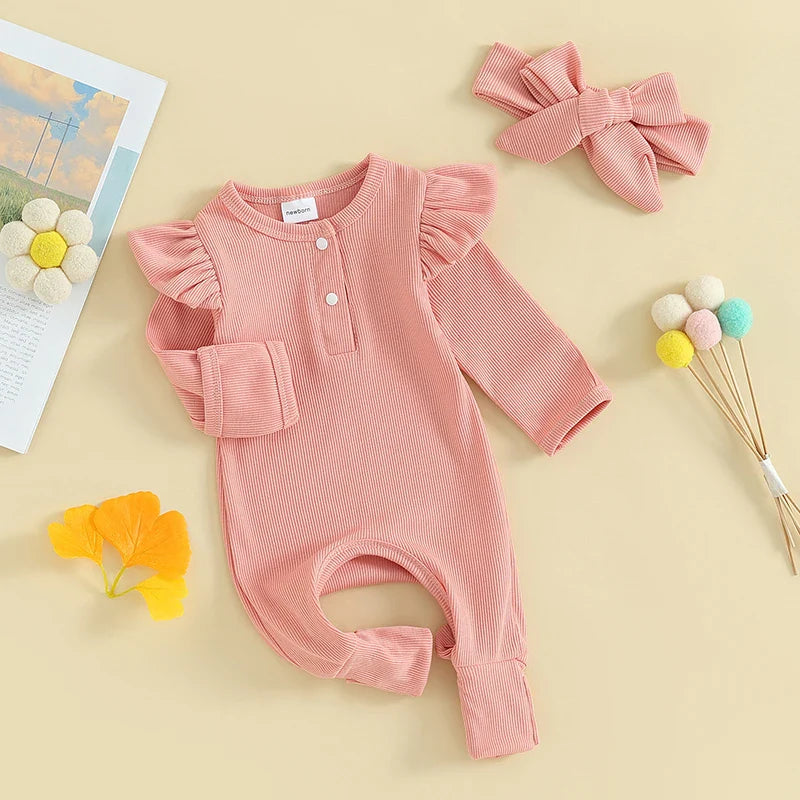 Ruffled Ribbed Solid Onesie & Bow