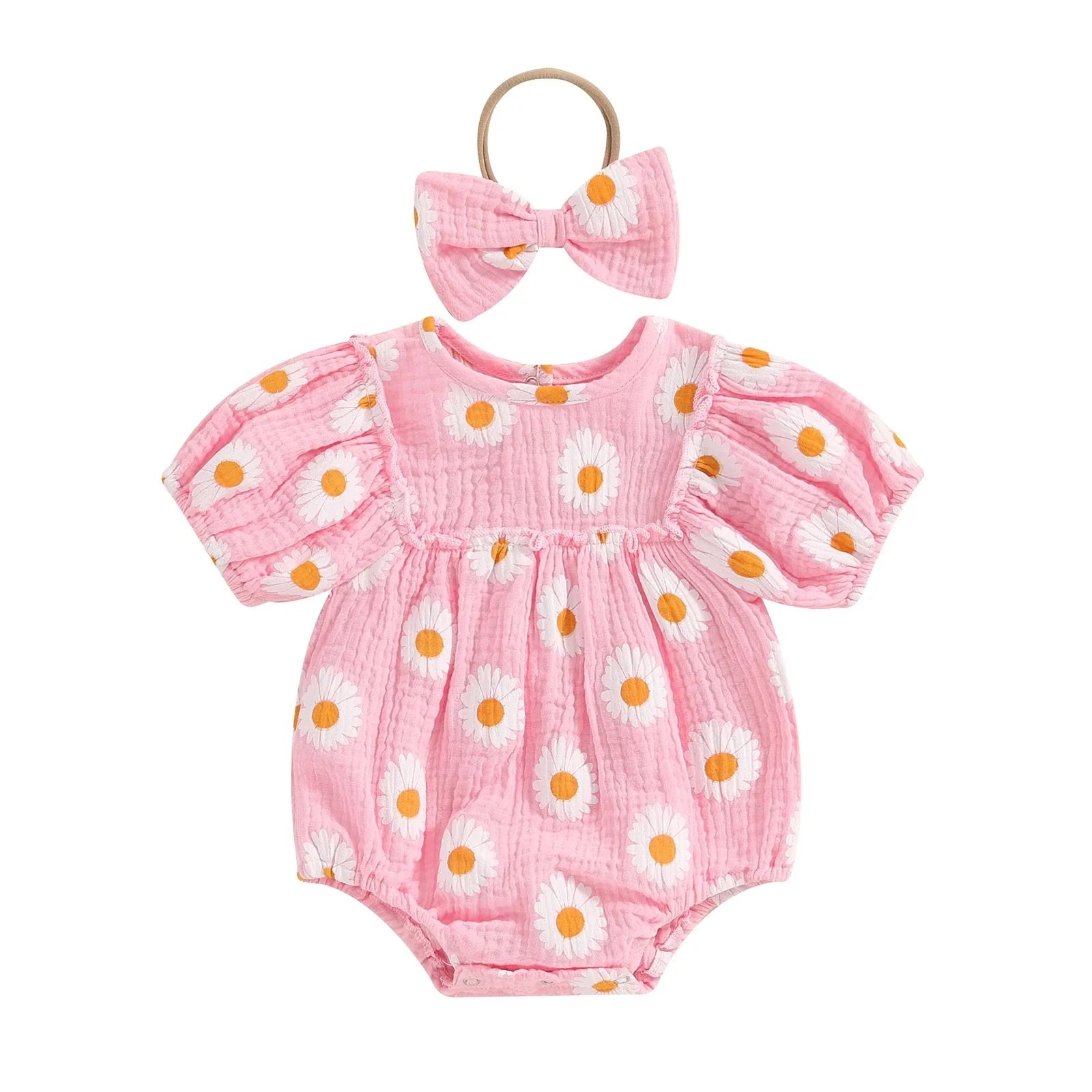 Puff Sleeve Daisy Romper & Headband