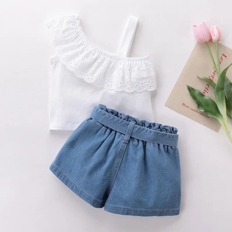Lace Off Shoulder Top & Belted Shorts
