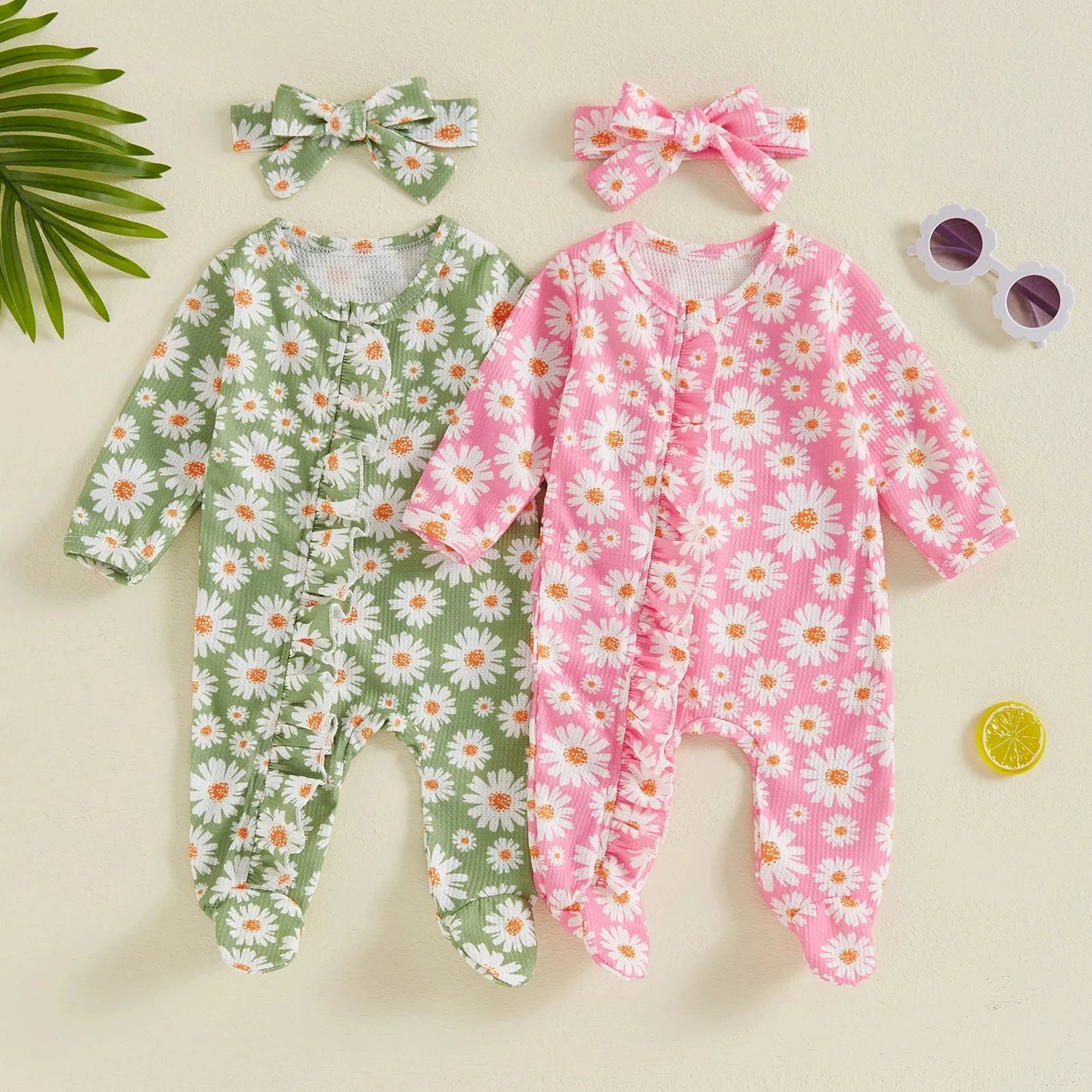 Ruffled Daisy Footie Onesie & Bow