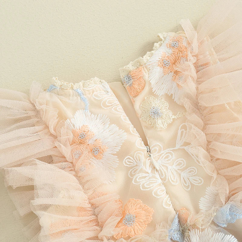 Embroidered Floral Ruffle Dress