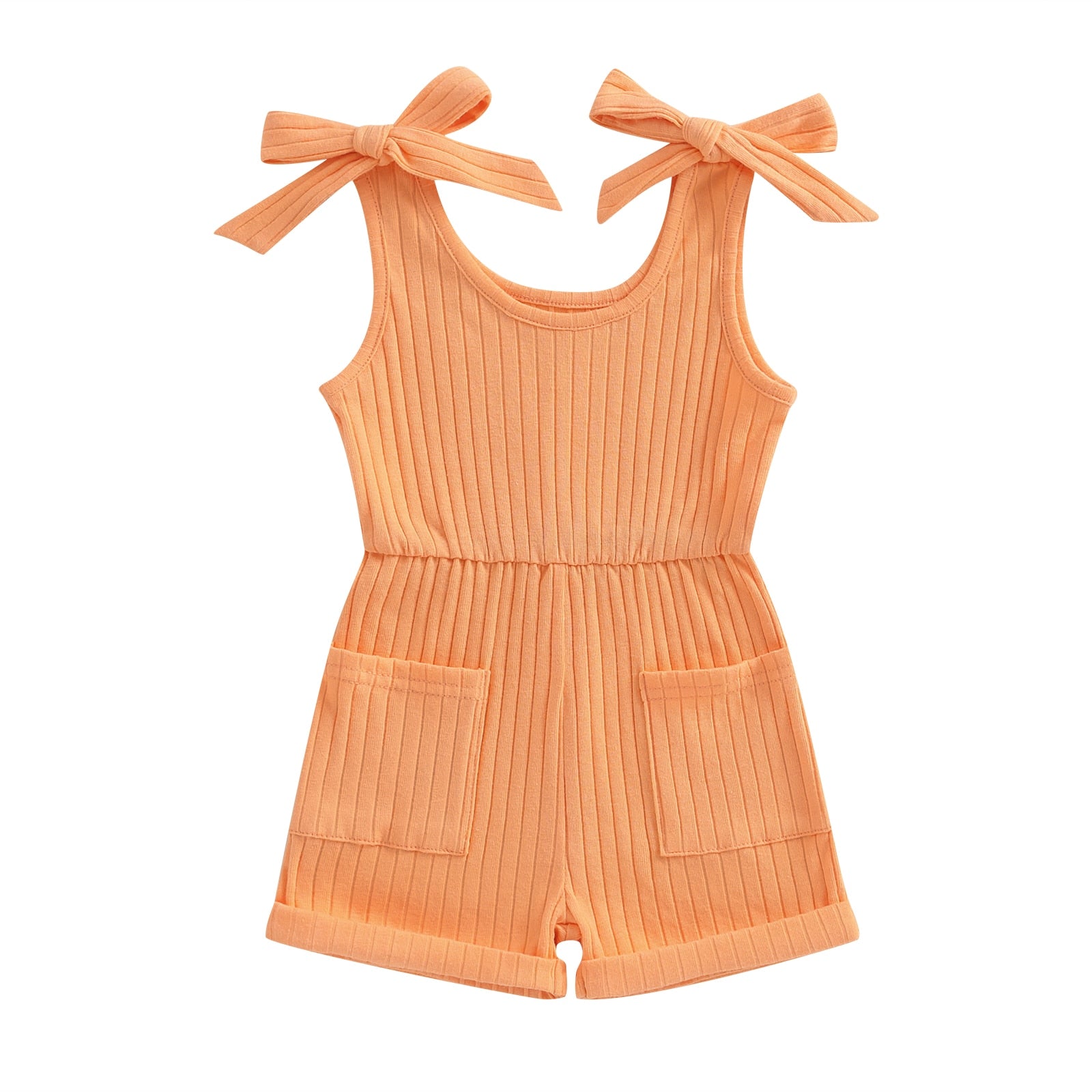 Ribbed Pocket Shoulder Tie Romper
