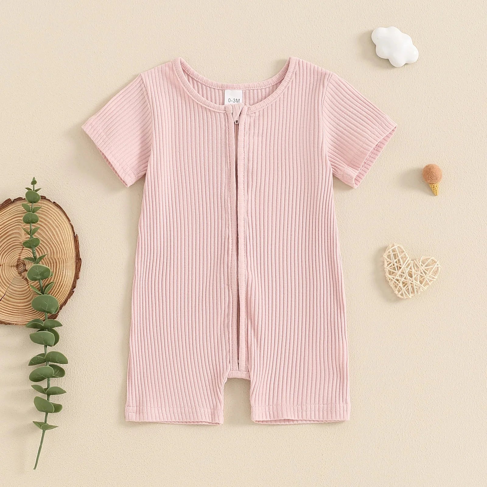 Solid Ribbed Zipper Onesie