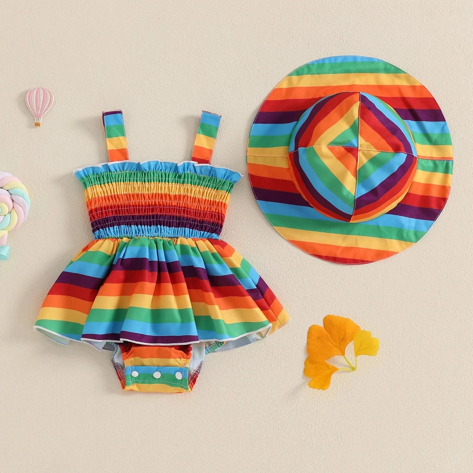 Patterned Summer Romper Dress & Hat