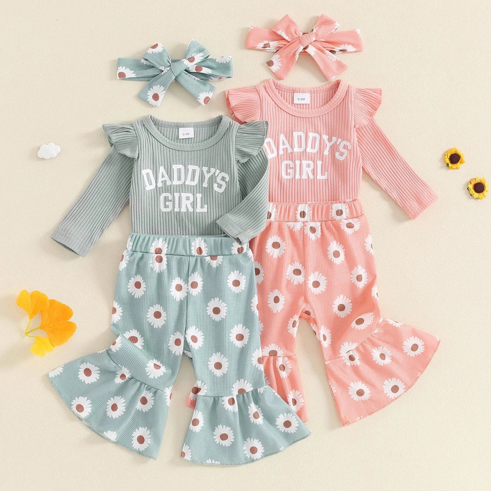 Daddy's Girl Flower Bell Bottoms Outfit