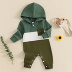 Stripe Color Patch Hooded Romper