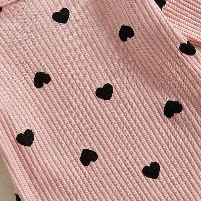Heart Polka Dot Ribbed Ruffles Outfit & Headband
