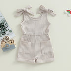 Ribbed Pocket Shoulder Tie Romper